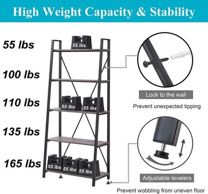 5-Tier Pine Wood Color Metal Ladder Bookshelf Modern Custom Antique Wooden Bookcases