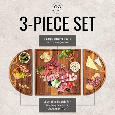 All-Season Wood Round Cheese Board Set Unique Wooden Charcuterie Boards Extra Large Cheese Tray