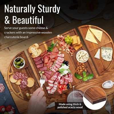 All-Season Wood Round Cheese Board Set Unique Wooden Charcuterie Boards Extra Large Cheese Tray