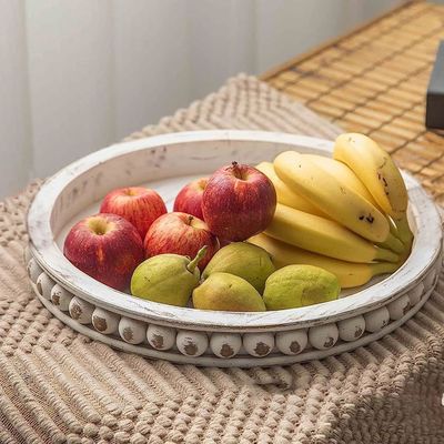 Customized Wooden Decorative Tray with Beaded Whitewashed Design Free Sample Offered