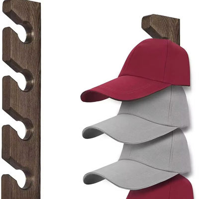 Wall-Mounted Wooden Baseball Cap Display and Storage Rack with Silk-screen Printing