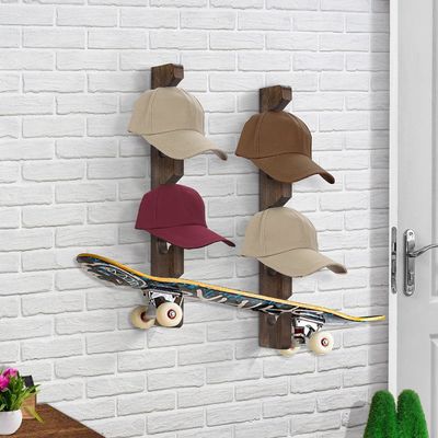Wall-Mounted Wooden Baseball Cap Display and Storage Rack with Silk-screen Printing