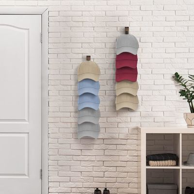 Wall-Mounted Wooden Baseball Cap Display and Storage Rack with Silk-screen Printing