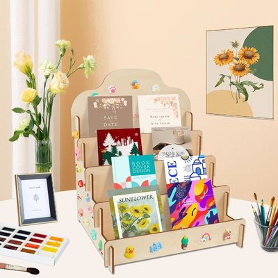 Custom Size Solid Wood 4 Tier Display Stand for Greeting Cards Stickers and Postcards