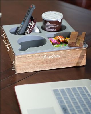 Customized Logo Soft Silicone Acacia Wooden Couch Caddy for Snacks Beverage Remote