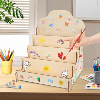 Custom Size Solid Wood 4 Tier Display Stand for Greeting Cards Stickers and Postcards