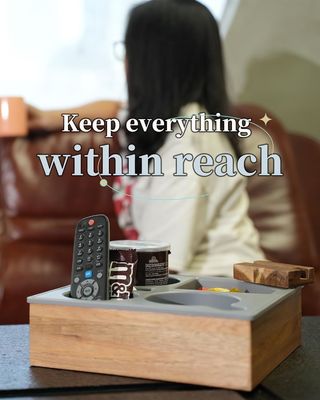 Customized Logo Soft Silicone Acacia Wooden Couch Caddy for Snacks Beverage Remote