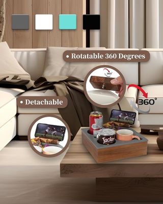Customized Logo Soft Silicone Acacia Wooden Couch Caddy for Snacks Beverage Remote
