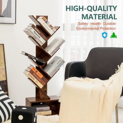Handmade 6 Shelf Retro Floor Standing Bookcase Tall Wood Book Storage Rack Organizer Shelves