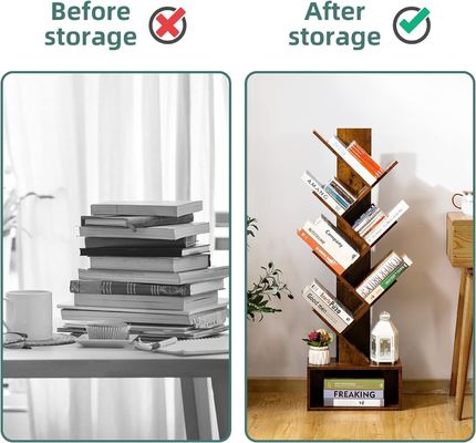 Handmade 6 Shelf Retro Floor Standing Bookcase Tall Wood Book Storage Rack Organizer Shelves