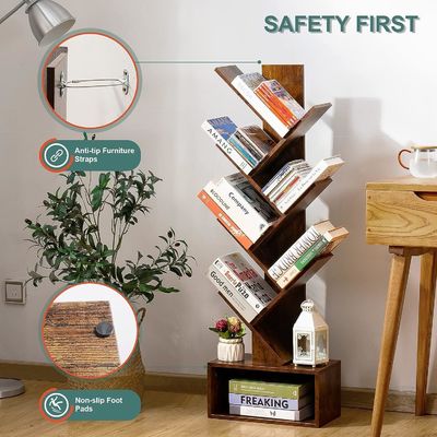 Handmade 6 Shelf Retro Floor Standing Bookcase Tall Wood Book Storage Rack Organizer Shelves