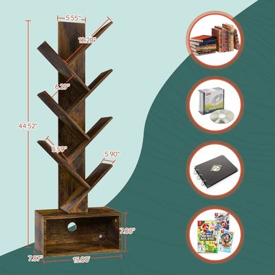 Handmade 6 Shelf Retro Floor Standing Bookcase Tall Wood Book Storage Rack Organizer Shelves