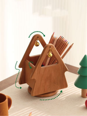 Stylish Wooden Christmas Tree Shaped Desktop Organizer for Office Supplies and Tools