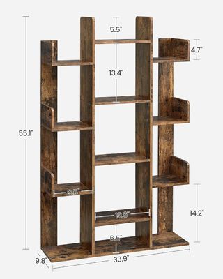 Solid Wood Tree-Shaped Bookcase with 13 Storage Shelves 9.8D x 33.9W x 55.1H inch