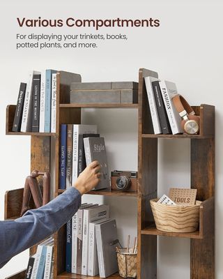 Solid Wood Tree-Shaped Bookcase with 13 Storage Shelves 9.8D x 33.9W x 55.1H inch