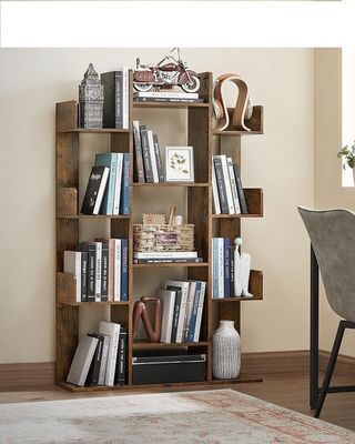 Solid Wood Tree-Shaped Bookcase with 13 Storage Shelves 9.8D x 33.9W x 55.1H inch