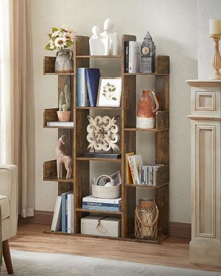 Solid Wood Tree-Shaped Bookcase with 13 Storage Shelves 9.8D x 33.9W x 55.1H inch