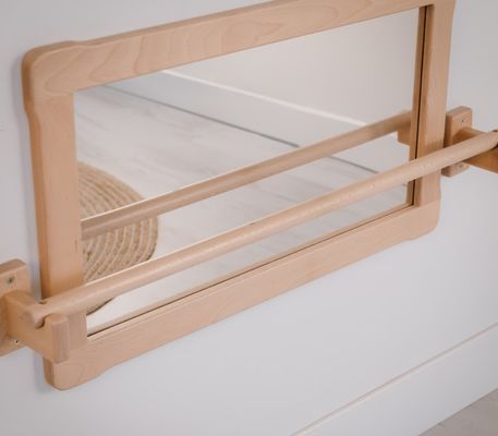 Montessori Big Mirror and Long Pull Up Wooden Bar Save Space for Chinese Year Occasion