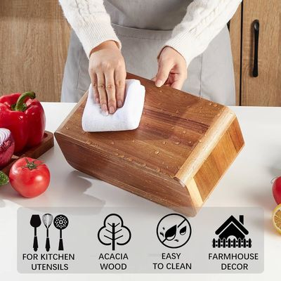 Countertop Large Acacia Wooden Utensil Holder for Kitchen Printing Handling laser engrave