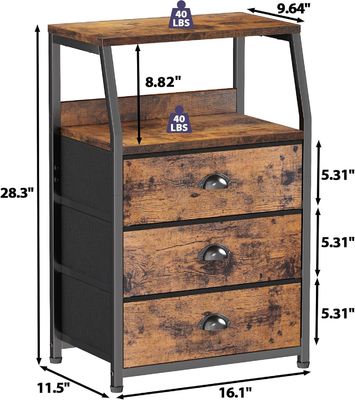 Silk-Screen Printing/Burned 3 Drawers And 2-Tier Fabric Small Wood Dresser Organizer