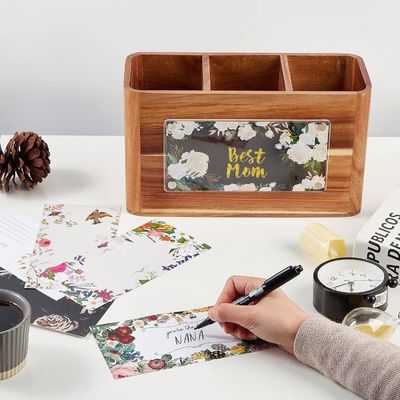 Countertop Large Acacia Wooden Utensil Holder for Kitchen Printing Handling laser engrave