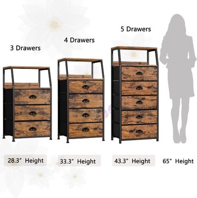 Silk-Screen Printing/Burned 3 Drawers And 2-Tier Fabric Small Wood Dresser Organizer