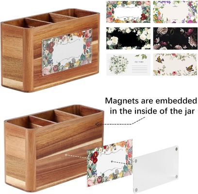 Countertop Large Acacia Wooden Utensil Holder for Kitchen Printing Handling laser engrave