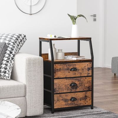 Silk-Screen Printing/Burned 3 Drawers And 2-Tier Fabric Small Wood Dresser Organizer