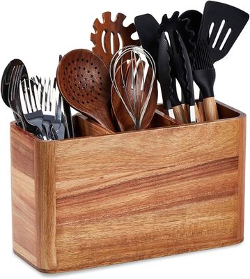 Countertop Large Acacia Wooden Utensil Holder for Kitchen Printing Handling laser engrave