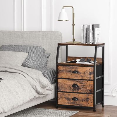 Silk-Screen Printing/Burned 3 Drawers And 2-Tier Fabric Small Wood Dresser Organizer