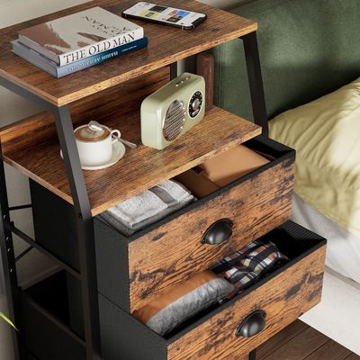 Silk-Screen Printing/Burned 3 Drawers And 2-Tier Fabric Small Wood Dresser Organizer