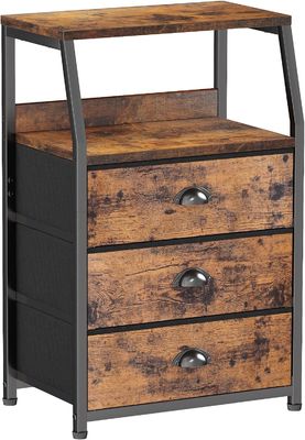 Silk-Screen Printing/Burned 3 Drawers And 2-Tier Fabric Small Wood Dresser Organizer