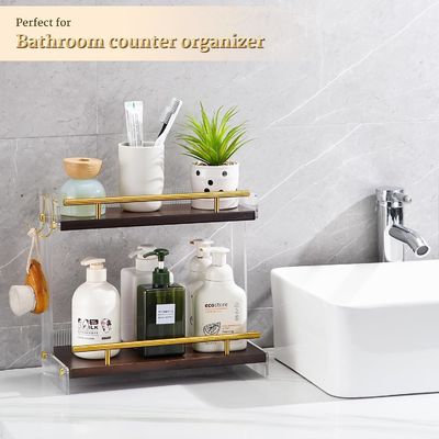 Wooden Bathroom Vanity Countertop Organizer for Cosmetics and Skincare 2 Tier Dresser