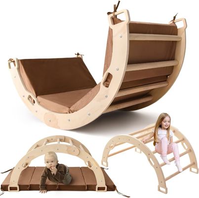 Montessori Wooden Arch Climber Kids Climbing Toy with Cushion and Rocking Design