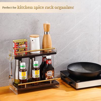 Wooden Bathroom Vanity Countertop Organizer for Cosmetics and Skincare 2 Tier Dresser