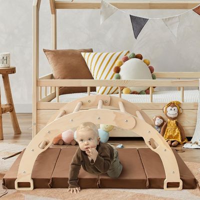 Montessori Wooden Arch Climber Kids Climbing Toy with Cushion and Rocking Design