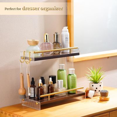 Wooden Bathroom Vanity Countertop Organizer for Cosmetics and Skincare 2 Tier Dresser