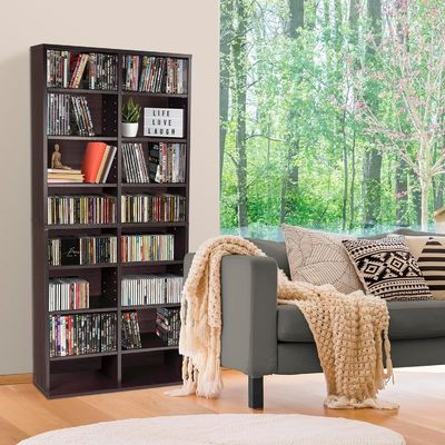 Customized 12 Adjustable Shelves And 4 Fixed Shelves Media Cabinet In Pine Wood Color