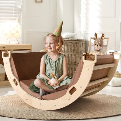 Montessori Wooden Arch Climber Kids Climbing Toy with Cushion and Rocking Design