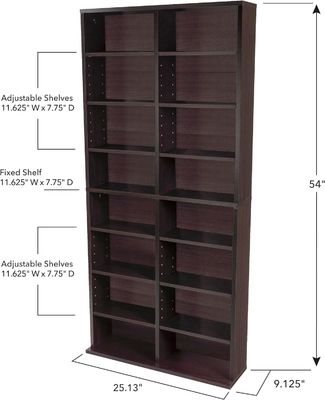Customized 12 Adjustable Shelves And 4 Fixed Shelves Media Cabinet In Pine Wood Color