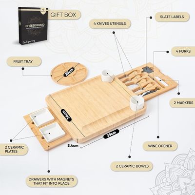 Rectangle Bamboo Cheese Platter and Knife Set for Commercial Buyers Gifts Stores