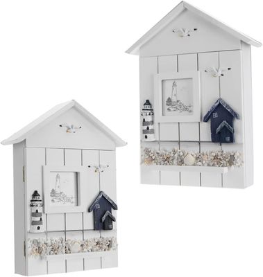 Wood Style PANEL Mediterranean Style House Shape Key Jewelry Holder for Entryway Wall