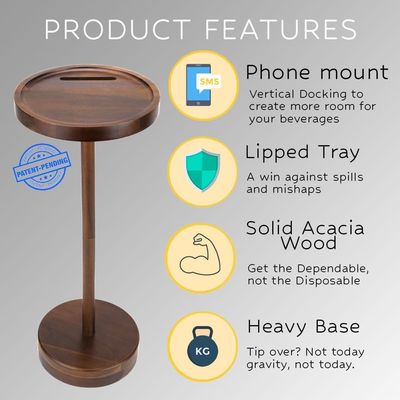 Specific Coffee Table Modern Wooden Drink Table with Phone Mount and Small Round Size