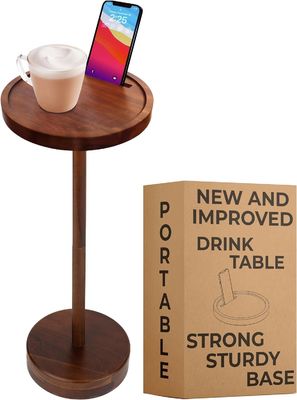 Specific Coffee Table Modern Wooden Drink Table with Phone Mount and Small Round Size