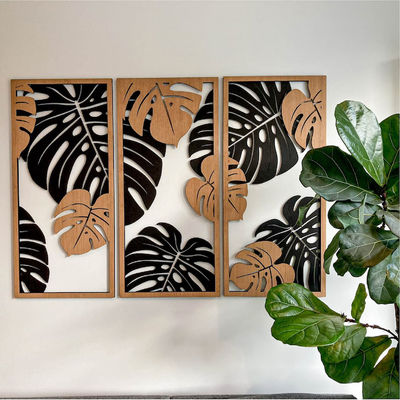 Customizable Monstera Decoration in 3 Panels Wooden Frames Included for Plant Wall Art