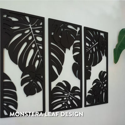 Customizable Monstera Decoration in 3 Panels Wooden Frames Included for Plant Wall Art