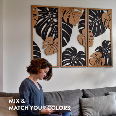 Customizable Monstera Decoration in 3 Panels Wooden Frames Included for Plant Wall Art