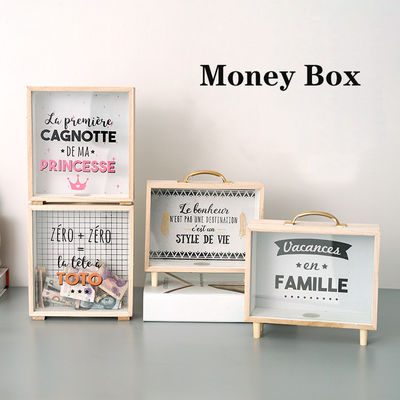 2022 Kids DIY Cute Wood White Wooden Coin Bank Money Boxes Storage Wooden Gift Custom