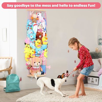 Wooden Half Circle Design Wall Hanging Plush Toy Organizer for Stuffed Animal Storage