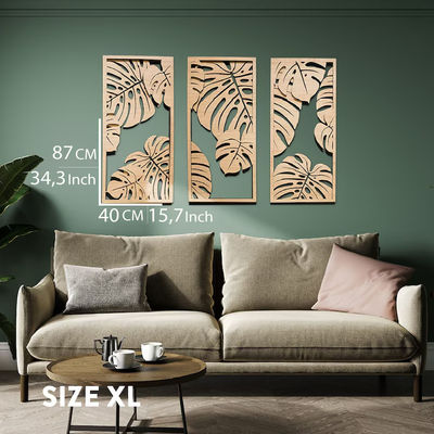 Customizable Monstera Decoration in 3 Panels Wooden Frames Included for Plant Wall Art